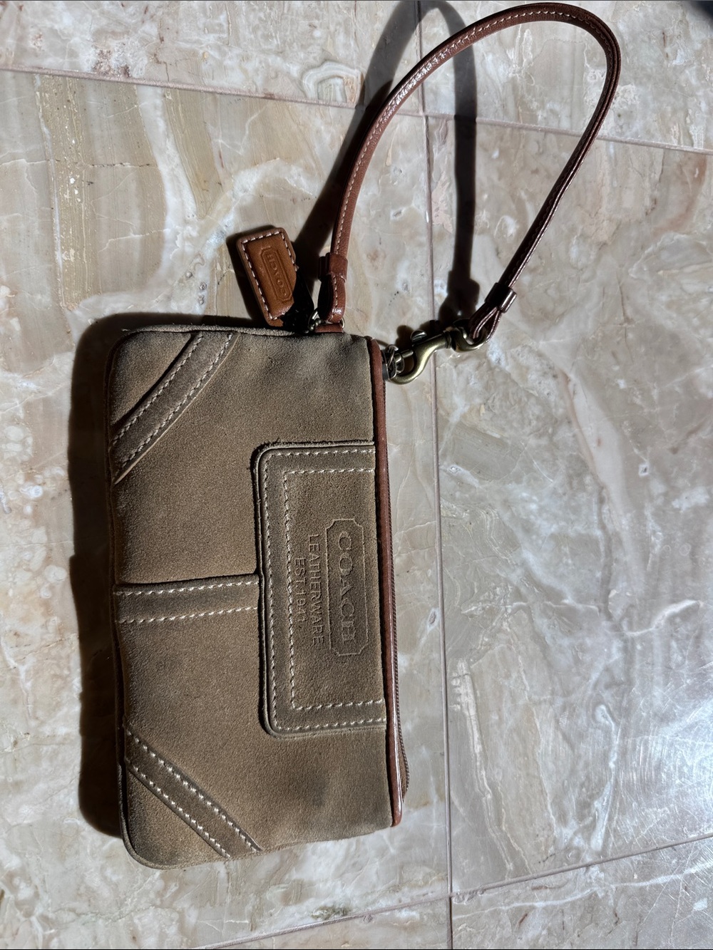 Vintage COACH Brown Suede Wristlet / Cosmetic Bag
